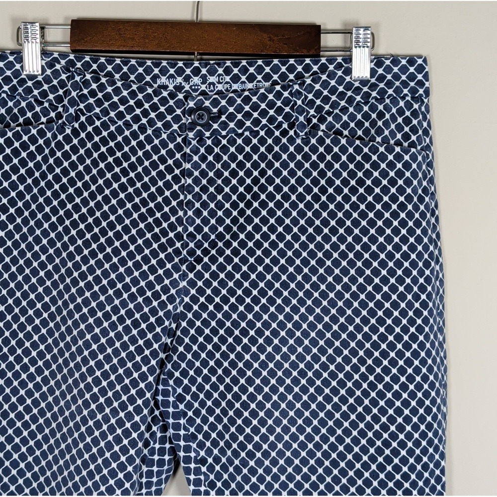 Gap Capri Pants Women 10R Navy White Honeycomb Print Slim Fit Mid Rise Stretch